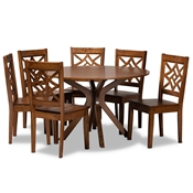 Baxton Studio Miela Modern and Contemporary Walnut Brown Finished Wood 7-Piece Dining Set